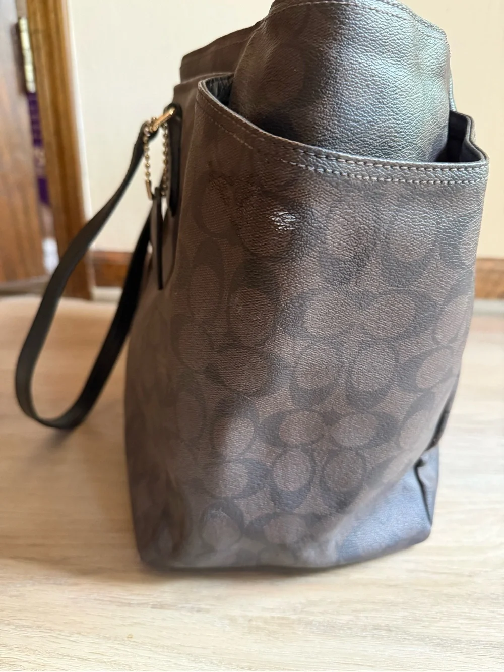 Coach Brown Signature Monogram Tote with Black Trim